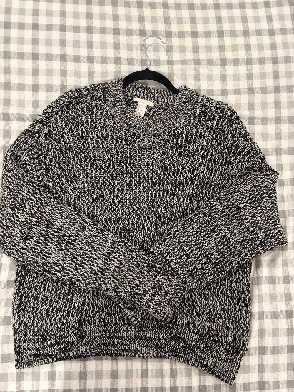 H&M Black and White Marled Crewneck Sweater